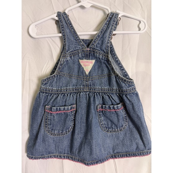 Vintage Baby Girls Oshkosh Denim Floral Embroidered Jumper Dress Size 12 Months - Picture 8 of 10